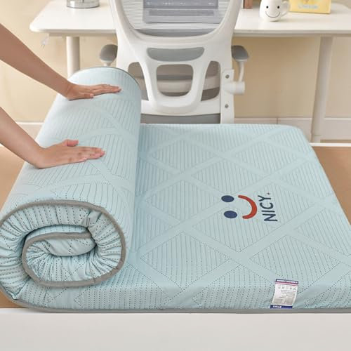Schlafsaal-Matratze, Boden-Gästebett, 5 cm dick, japanische Futon-Matratze, hochdichter Schaumstoff, Klappmatratzenauflage für Einzel-/Doppel-/Queen-Size-Bett, Blau, 120 x 200 cm