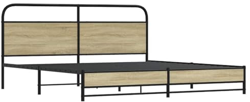 vidaXL Metallbett ohne Matratze Sonoma-Eiche 193x203 cm, Schlafzimmermöbel, Doppelbett, Schlafzimmerbett, Bett, Bettrahmen, Bettgestell mit Kopfteil