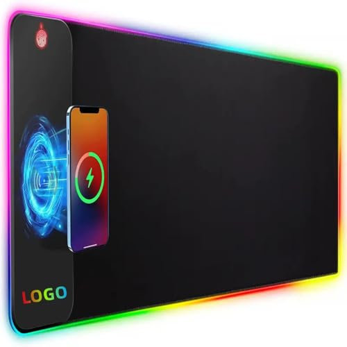 F.QYNing Tapis de Souris de Jeu RGB à Charge sans Fil, 800x300x4MM, Tapis de Bureau avec Éclairage LED 15W, 10 Modes de Lumière, Multicolore