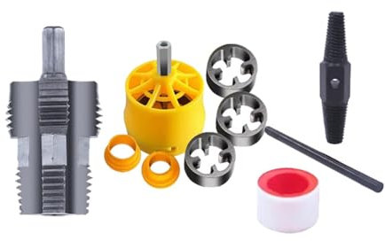 LOVIVER PVC-Rohrgewindeschneidesatz mit 1/2/3/4/1 Schneideisen Hochleistungs-Rohrgewinde-Rundschneidesatz, mit Drahtentferner