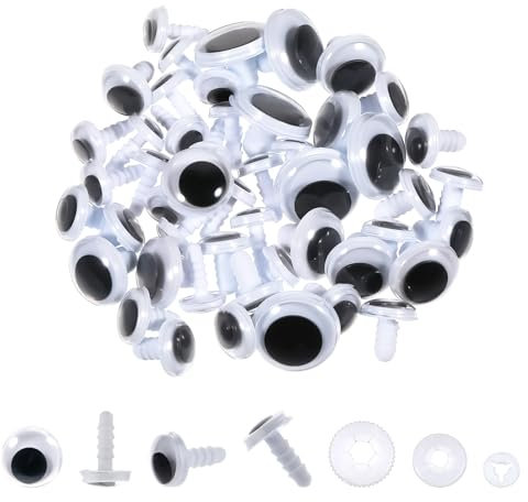 50 Stück Wackelaugen, Sicherheitsaugen für Häkeltiere 10mm/12mm/15mm/18mm Kunststoff Klein Knopfaugen Puppenaugen Wackelaugen Kein Nähen Kleben Erforderlich für Puppe Plüschtier Strickpuppen Basteln