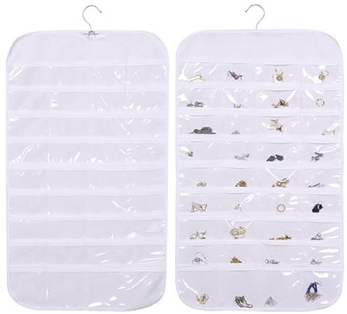 OVBOVA Schmuck Organizer Hängend,Schmuck-Organizer zum Aufhängen,Doppelseitiger Reise Schmuckrolle,72 Taschen Aufbewahrungsrolle mit Aufhänger,Schmuckhalter für Ohrringe,Halsketten,Ringe an Schrank