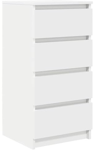 vidaXL Sideboard/Storage Cabinet - Modern White Engineered Wood, 4 Drawers, 37.5x35x76cm for Dining Room, Kitchen, or Office