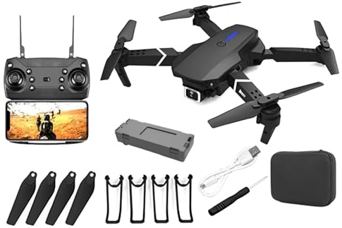 SDMAX GPS Drone E88 Pro With USB Cable And Accessories, 4k Video Drone, Foldable Air Craft, Battery Operated, 120 Degree Shooting Range, Flashing Light, Portable, Quardcopter