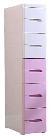 Meuble de rangement étroit avec tiroirs de 20 cm de large pour salle de bain et table de chevet, blanc et rose, 3 couches