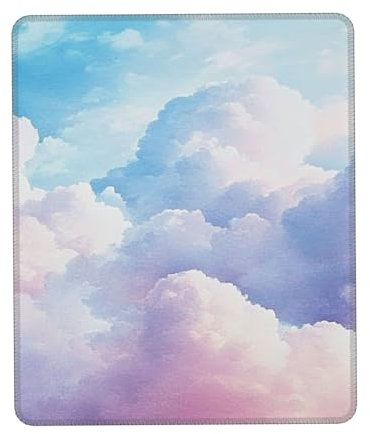 ASDJHFABKY Alfombrilla de ratón con diseño de nubes de colores, bonita acuarela, pastel, cielo rosa, para juegos, para niñas y mujeres, laptop, teclado y alfombrilla de mouse, 21 x 26 cm