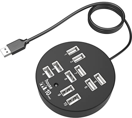 Operitacx 10-port USB 2.0 Hub USB Port Expander with Long Cable for Laptop Desk Charger Hub Sturdy Plastic and Metal Design Stable Operation for Computer Use and Business Trips
