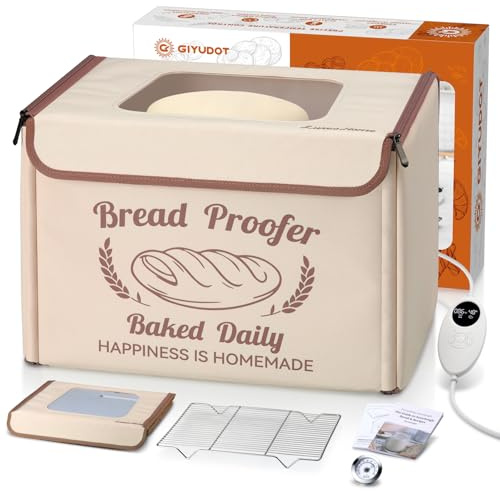 GIYUDOT Faltbare Gärbox mit Temperaturregelung 10–45°C & 48h-Timer, Teiggärbox mit Metallregal und Hygrometer, ideal für Sauerteig, Brot, Pizza, Joghurt und Kombucha, Platzsparend & Präzise Kontrolle