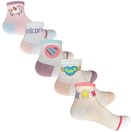 NAGAD 5 calcetines tobilleros estampados niña colores surtidos con dibujos coloridos de algodon- calcetin verano transpirable niños (FR/ES, Números, 32, 36, Regular, Corto, STAR)