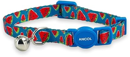 Ancol Adjustable Cat Collar with Safety Bell and Break Apart Buckle Fun Summer Watermelon Pattern