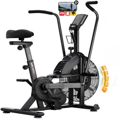 Eryntix Air Bike, Leises assault Airbike für Ganzkörpertraining | airbike für zuhause mit Luftwiderstand, Heimtrainer Fahrrad mit Einstellbarem Magnetwiderstand, , LCD Monitor, App Verbindung