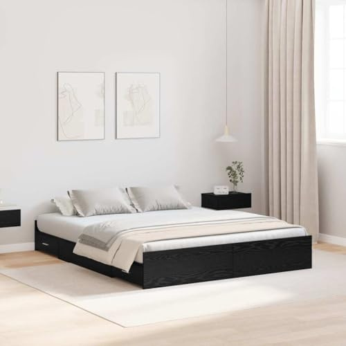 vidaXL Bettgestell mit Stauraum Schwarz Eichen-Optik 135 x 190 cm, Schlafzimmer, minimalistisches Design, praktisches Schlafbett für cleveren Stauraum, Moderne Möbel für Raummanagement