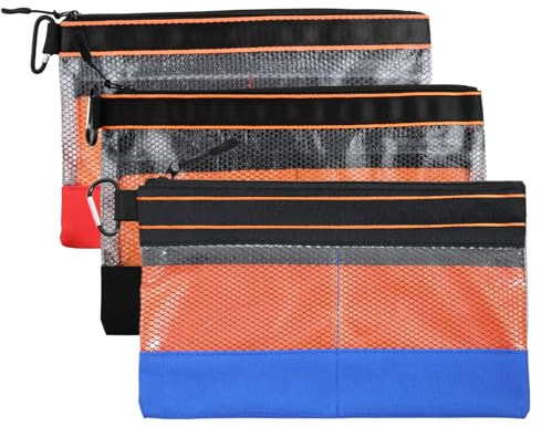 3 Pcs Werkzeugtasche Klein, Oxford 600D, 29x18cm, Transparente, Wasserdichte Tasche Klein Tool, Aufbewahrungstasche mit Reißverschluss, Metallhaken, Compartments, Pouch Elektriker Metallwerkzeuge