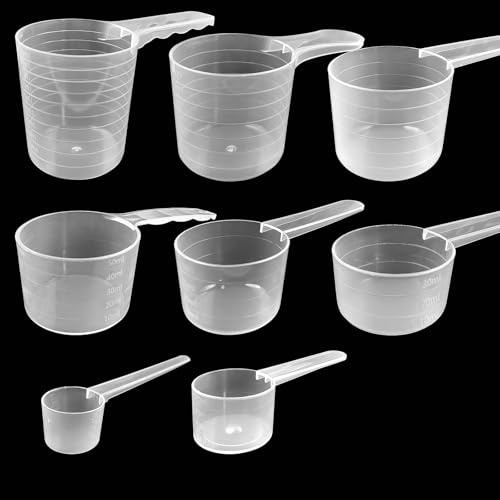 RoyalChic 8-Piece Plastic Measuring Spoons Set, Precise ml | 5g, 10g, 15g, 20g, 25g, 30g, 30g, 50g Capacities, Measuring Scoops for Baking Cooking Protein Powder Laundry Detergent