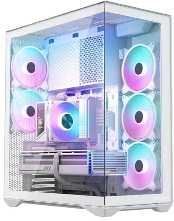 MODECOM Volcano Space XL ARGB Full Tower 5F Bianco Gaming PC Case | ATX Gaming Computer Case con 5 ventole ARGB | Design panoramico in vetro temperato | High End Airflow & Supporto raffreddamento ad