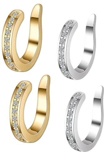 Fonyiunce 2 Paar Ear Corrector Clip, Diamantbesetzte Ohrknochenclips in Gold und Silber, Ohne Piercing Ideal Diskretes Design für Natürlichen Look für Hochzeiten, Alltag und Reisen