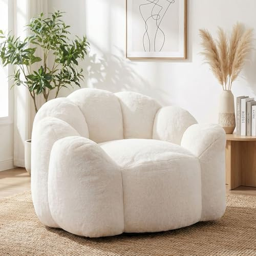 GRAVFORCE Sitzsack XXL Blumenform Weiches Kunstfell Bean Bag Sessel mit Schaum Füllung Weicher Sitzsack für Wohnzimmer und Schlafzimmer