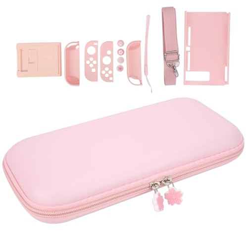 Game Console Protective Bundle, Durable Screen Protector and Storage Bag for Gamer Travelers, Toughened Glass and Reinforced Corners, Fit for Fans (Pink)