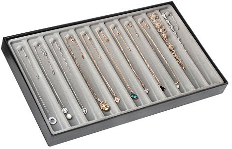 J JACKCUBE DESIGN JackCubeDesign 11 Compartments Stackable Leather Jewellery Tray Earring Necklace Bracelet Ring Organizer Display Storage Box(Set of 1, Black, 40.6 x 24.4 x 4 cm)- :MK212-3B