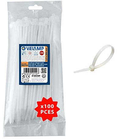 Velamp Fascette stringicavo - Colore bianco - 2,5 x 200mm - Confezione 100pz - Ideali per cablaggi elettrici