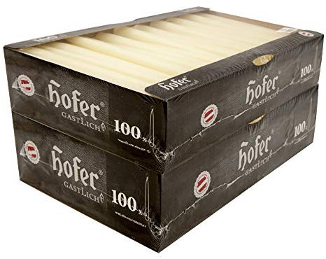 Hofer - Spitzkerzen - Elfenbein - 2,3 x 25 cm - Set 200 Stabkerzen - Lange Brenndauer 7 Stunden - Geruchsneutral Tafelkerzen - Tropfenfrei Leuchterkerzen - Hergestellt in Österreich