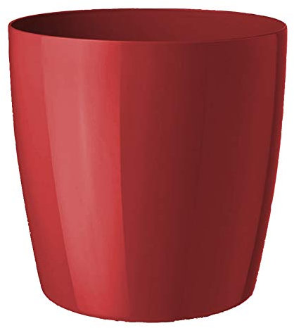 Floralo Teramo Übertopf 40cm Durchmesser x 38cm hoch rot, glänzend, in den Boden eingelassene Rollen