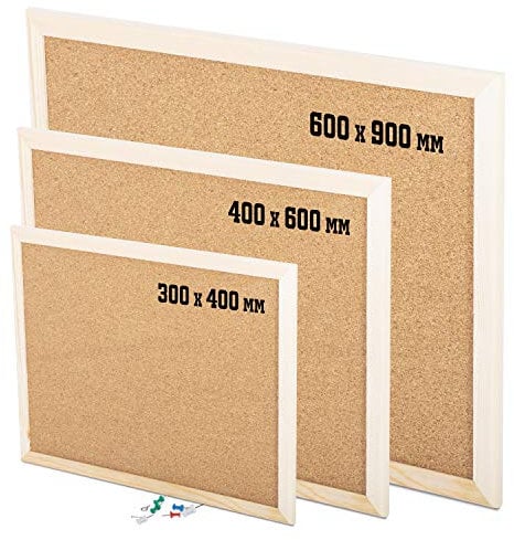 KAV – Tableau en Liège Classique en Bois Naturel, Marron, avec 6 Punaises – Parfait pour Bureau, Maison, École, Mémo et Organisation (400mm x 600mm)