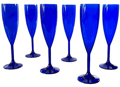Elite Royal Blue Plastic Polycarbonate Champagne Flute Glasses 6.6oz (190ml) Pack of 6
