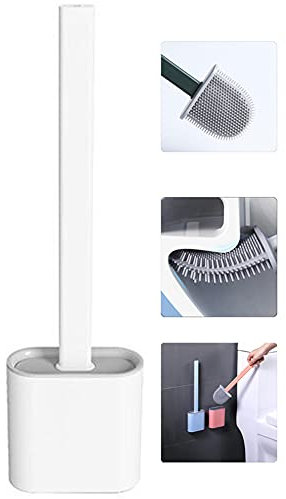 Flache Silikon Toilettenbürste mit Halter, Flaxible Klobürste, Silikon WC-Bürste und Halter Set für Badezimmer