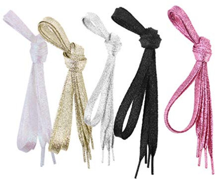 TOYANDONA 5 Paia di Lacci Piatti Luccicanti Metallici Scarpe Stringhe Lacci Larghi per Stivali da Skate Sport (Oro Chiaro Rosa Bianco Nero Argento)