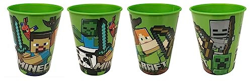4 x Kinder Trinkbecher 260 ml/wählbar: Cars - Paw Patrol - Avengers - Blaze/Becher Glas aus Kunststoff BPA frei - Geschenk für Jungen (Design Minecraft)