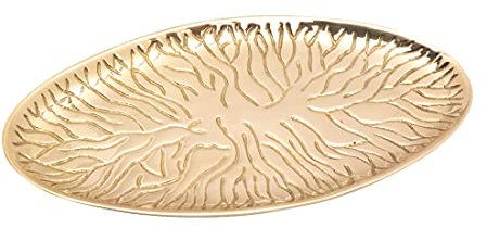 NKlaus Kerzenteller oval 18x9cm Messing Gold poliert Kerzenhalter Untertasse Dekoteller mit Baum-Design 10512