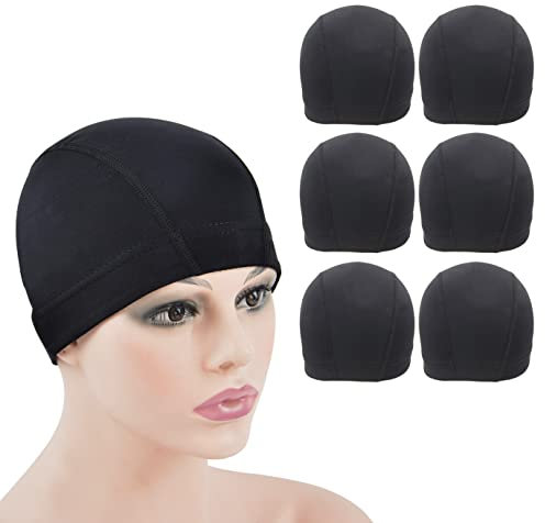 6 Stück Dome Wig Caps Haarnetz für Perücken Stretchy mit Breitem Gummiband für Making Wigs (Schwarz L)