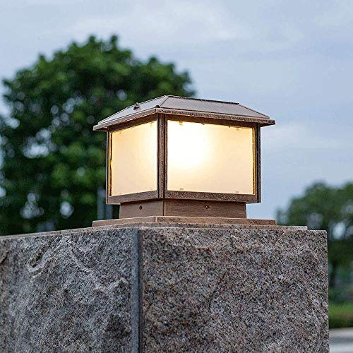 WFZRXFC LED Outdoor Garden wasserdichte Säulenpfostenleuchte Aluminiumguss-Solarleuchten Helle traditionelle Klassische Glasvilla-Veranda-Dekor-E27-Säulenlampe