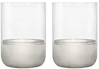 blomus Windlicht 2er Set -Calma- | Kerzenhalter aus hochwertigem Beton und Glas | Farbe Light Gray | Größe XS | 7L x 7B x 9,5H cm | Indoor | exkl. Kerze