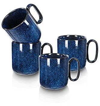 vicrays Ceramic Coffee Mugs Set of 4 Glazed Coffee Mugs with Handle for Coffee, Latte, Tea, Milk, Cocoa, for Men and Women, Blue