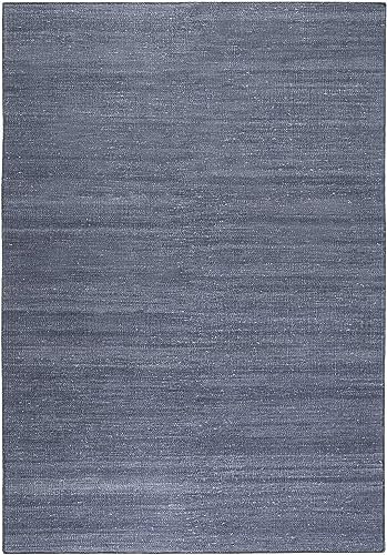 Wecon Home Einfarbiger Esprit Baumwoll-Teppich für Wohnzimmer, Schlafzimmer, Esszimmer, Kinderzimmer und Flur - Rainbow KELIM (130 x 190 cm, blaugrau)