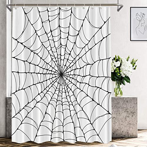 Shrahala Rideau de Douche décoratif en Toile d'araignée isolée, Motif Dessin animé, Silhouette Noire, Fibre Polyester Douche, baignoires, 182,9 x 152,4 cm