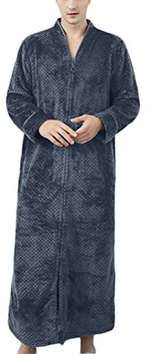 Onsoyours Vestaglia Pile Donna Uomo con Zip Flanella Coppia Invernale Lunga Accappatoi Elegante Morbidissimo Calda Lunga Felpata Pigiama da Notte B Grigio XL