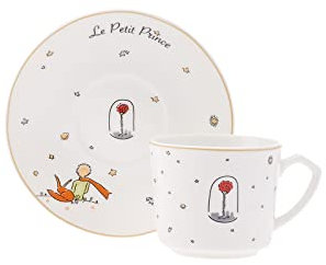 KARACA Le Petit Prince Design Lot de 6 tasses à café et soucoupes en porcelaine – Blanc multicolore Petite tasse à café turc, tasses à expresso, cappuccino, thé – 12 pièces, 80 ml