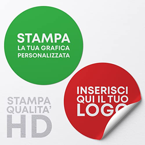 LARGE FORMAT 100 Etichette Adesive Personalizzate con logo aziendale o grafica personalizzata. Sticker chiudipacco personalizzati con grafica, immagini o logo (Diametro da 3 cm)