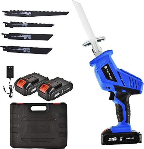 Sierra de sable profesional con batería de 1,5 Ah y 4 hojas de sierra, sierra de mano eléctrica, velocidad variable 1900 RPM, para madera, metal y aluminio