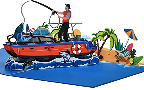 GREETING ART Pop Up Karte Angeln,Pop Up Karte Geburtstag,Geburtstagskarten,Angler, Fischer, Angel Gutschein, Angelsport, Anglergeschenk, 3d Klappkarte, Pop Up Karte, Glückwunschkarte, Grußkarte