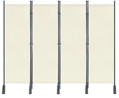 UISEBRT Biombo Divisor de 4 Paneles - Separador Habitación Separador separación Plegable con Soporte, Partición Privacidad para oficinas, balcón, jardín, 225 x 180 cm, Beige