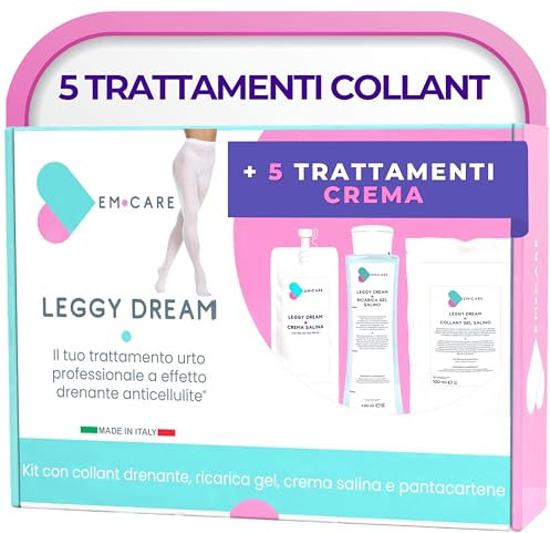 EM CARE Kit Completo Anticellulite 5 trattamenti Collant Drenanti + 5 Trattamenti Crema per Cellulite ai Sali del Mar Morto, Incluso Pantacartene per Risultati Potenziati