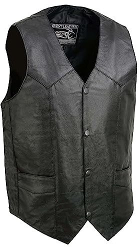 EVENT LEATHER Men's Leather Motorcycle Riding Biker Vests with Snap Closure - 2X
