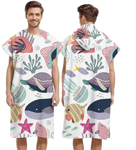 LOMTRATS Poncho de Surf de Secado rápido, Toalla Cambiante, Bata con Capucha para Adultos, niños o Familia, Microfibra, natación, Playa, Surf, Buceo, baño en casa