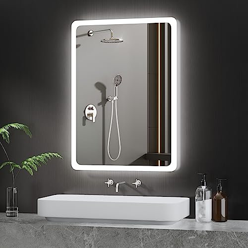 BD-Baode Badezimmer Spiegel mit LED 40x60cm LED-Spiegel WandSchalter LED Spiegel Wandspiegel Rechteckiger Kaltweiß 6500K Energiesparend A++