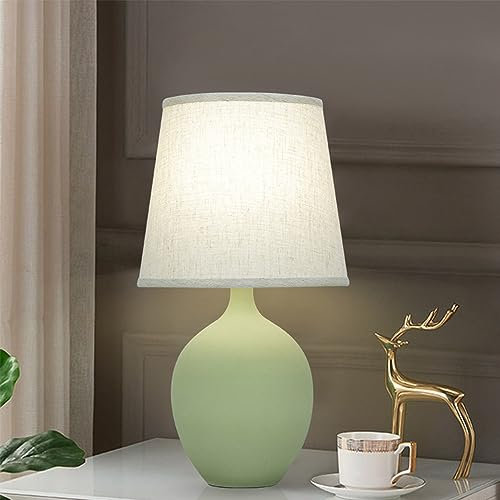 Mengjay Keramik Tischlampe Schlafzimmer Nachttisch Lichtdekoration Schreibtischleuchten,Nachttischlampe aus Stoff E27 Tischleuchte Lampenschirm für Schlafzimmer Studio Lesen (Grün)