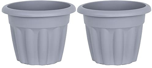 M1SS (Set of 2-33cm Planter Round Upcycled Grey Plastic Planter Flower Pot Huge Size Perfect For Garden Decoration, Patios, Indoor, Outdoor Home